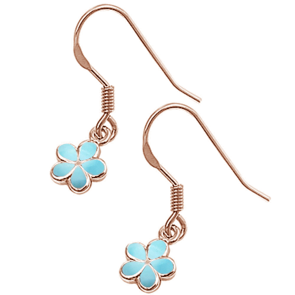 Evilo Rose Gold Plated Natural Larimar Plumeria .925 Sterling Silver Earrings