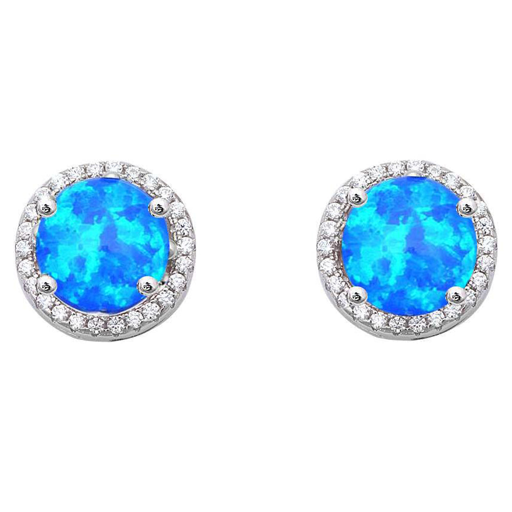 Halo Blue Opal & Cubic Zirconia .925 Sterling Silver Earrings