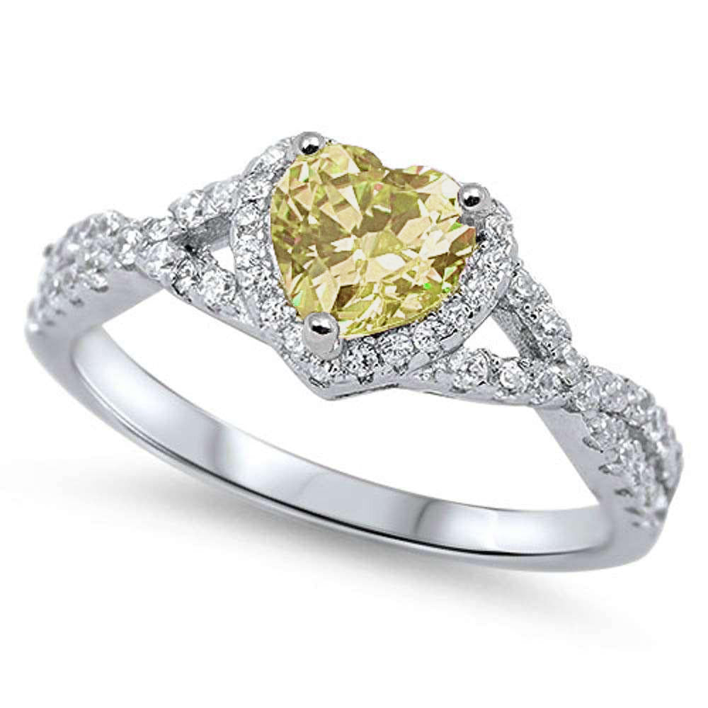 Yellow Topaz & CZ Heart Promise Ring .925 Sterling Silver Ring