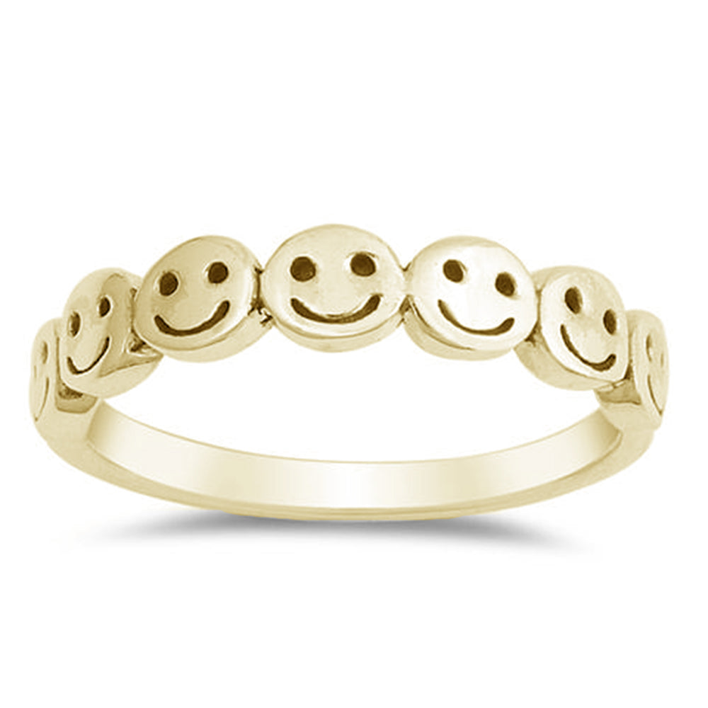 <span>CLOSEOUT! </span>Yellow Gold Plated Smiley Faces .925 Sterling Silver Ring