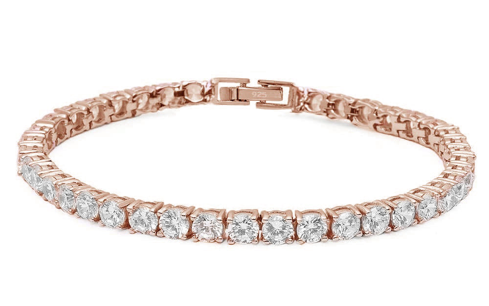 Evilo 4.5MM Round 14.5CT Rose Gold Plated Fine Cz .925 Sterling Silver Bracelet 7.25"