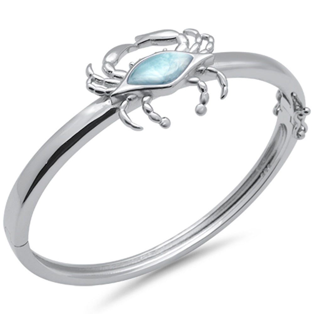 Evilo Crab Natural Larimar .925 Sterling Silver Bangle Bracelet