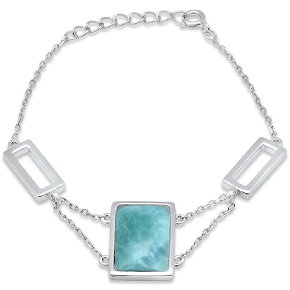 <span>CLOSEOUT! </span>Rectangle Natural Larimar .925 Sterling Silver Bracelet 5.5" + 1" Adjustable