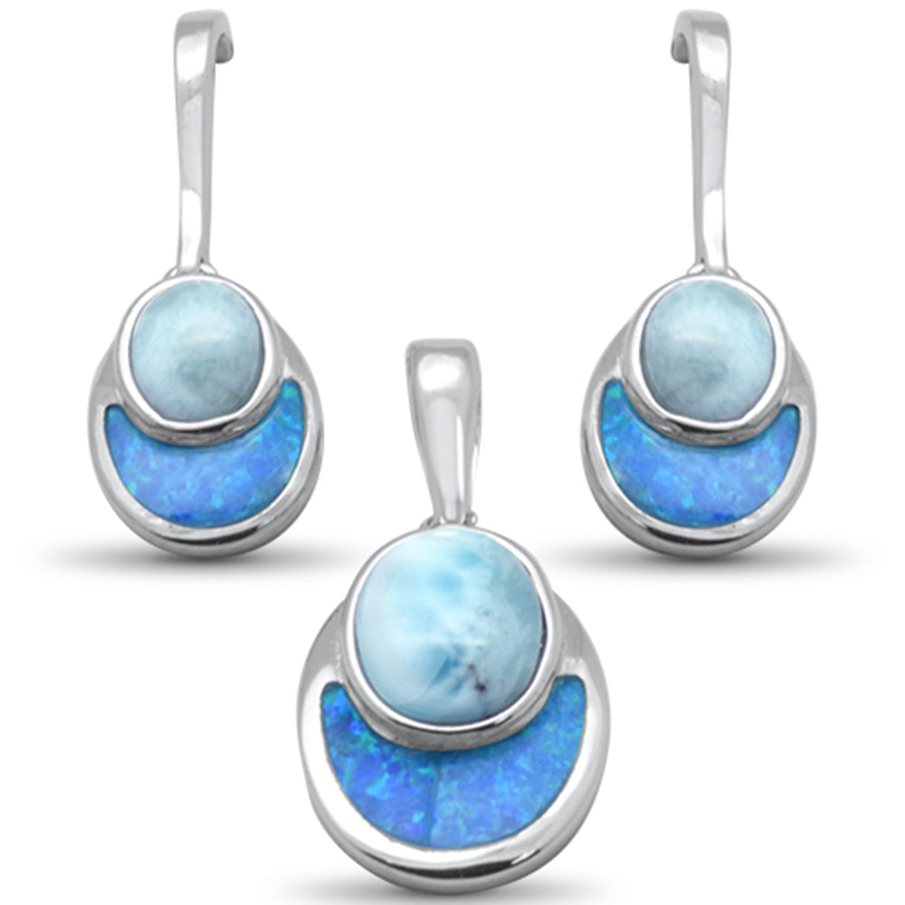 <span>CLOSEOUT! </span>Natural Larimar & Blue Opal .925 Sterling Silver Earring & Pendant Set