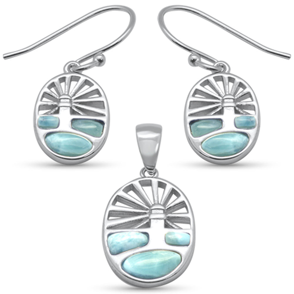 Evilo Lighthouse Natural Larimar .925 Sterling Silver Earring & Pendant Set