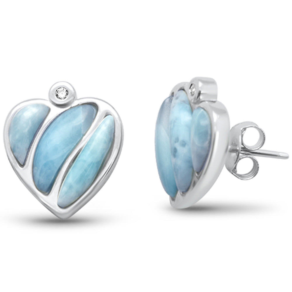 Evilo Natural Larimar & CZ Heart .925 Sterling Silver Earrings