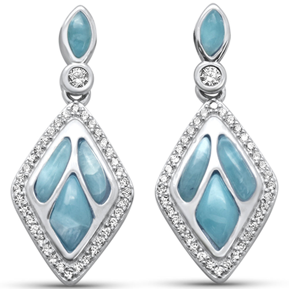 Evilo Natural Larimar & CZ .925 Sterling Silver Earrings