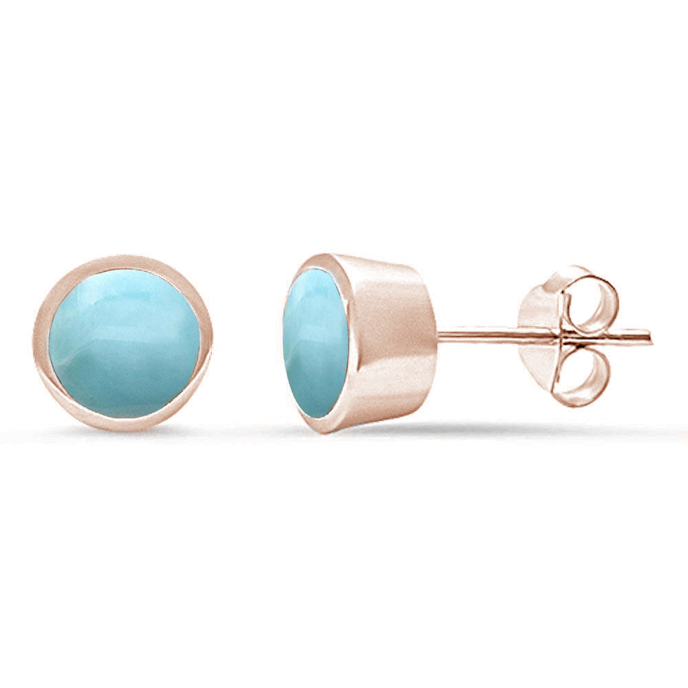 Evilo Rose Gold Plated Natural Larimar Bezel Stud .925 Sterling Silver Earrings
