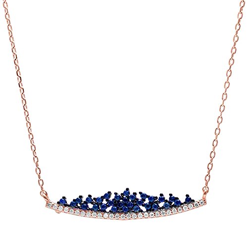 <span>Closeout!</span>Rose Gold Plated Blue Sapphire & Cubic Zirconia Crown .925 Sterling Silver Pendant Necklace