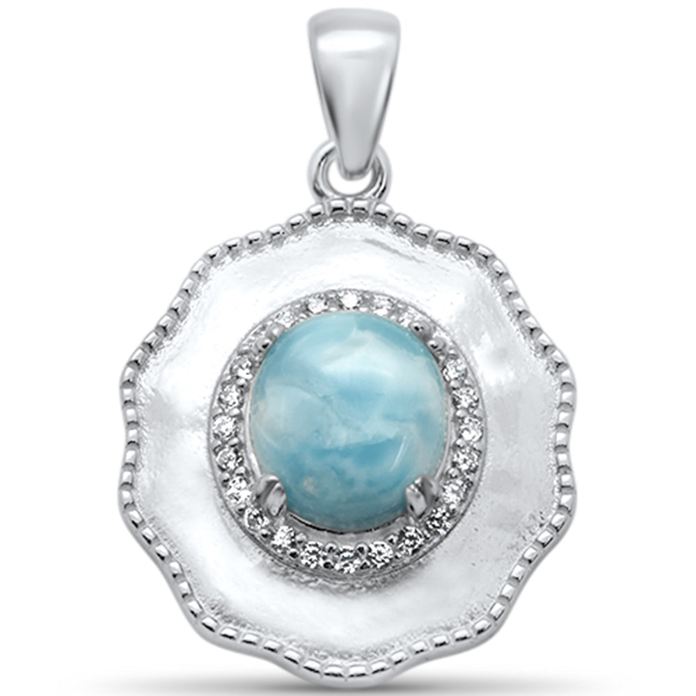 Evilo Natural Larimar & CZ .925 Sterling Silver Pendant