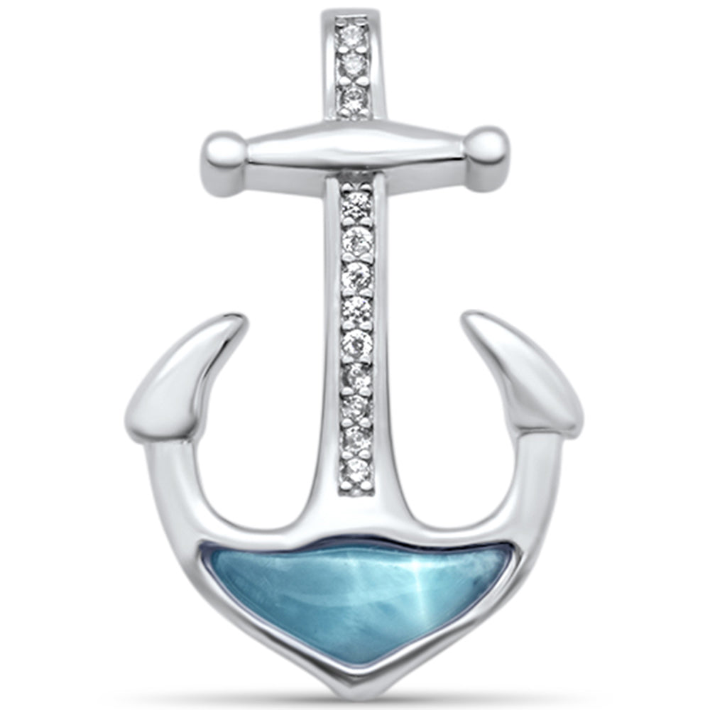 Evilo Natural Larimar & CZ Anchor .925 Sterling Silver Pendant