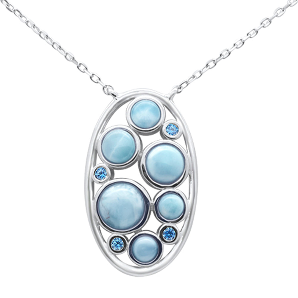Evilo Round Blue Topaz & Natural Larimar .925 Sterling Silver Pendant Necklace 16-18" Extension