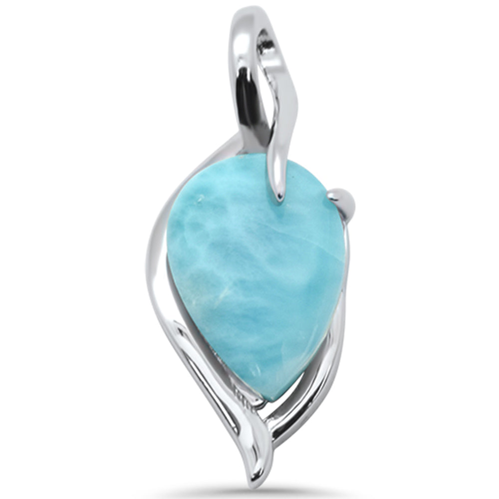 Pear Shape Natural Larimar .925 Sterling Silver Pendant