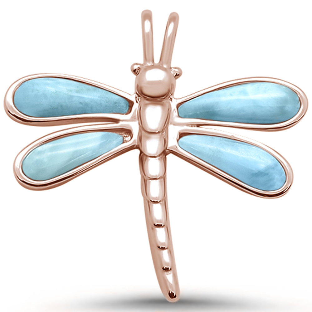 Evilo Rose Gold Plated Natural Larimar Dragonfly .925 Sterling Silver Pendant