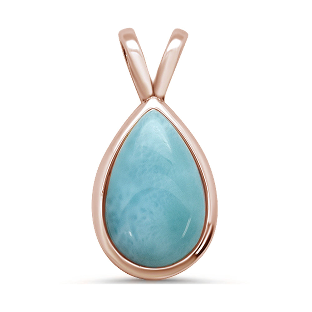 <span>CLOSEOUT! </span>Rose Gold Plated Pear Shaped Natural Larimar .925 Sterling Silver Pendant