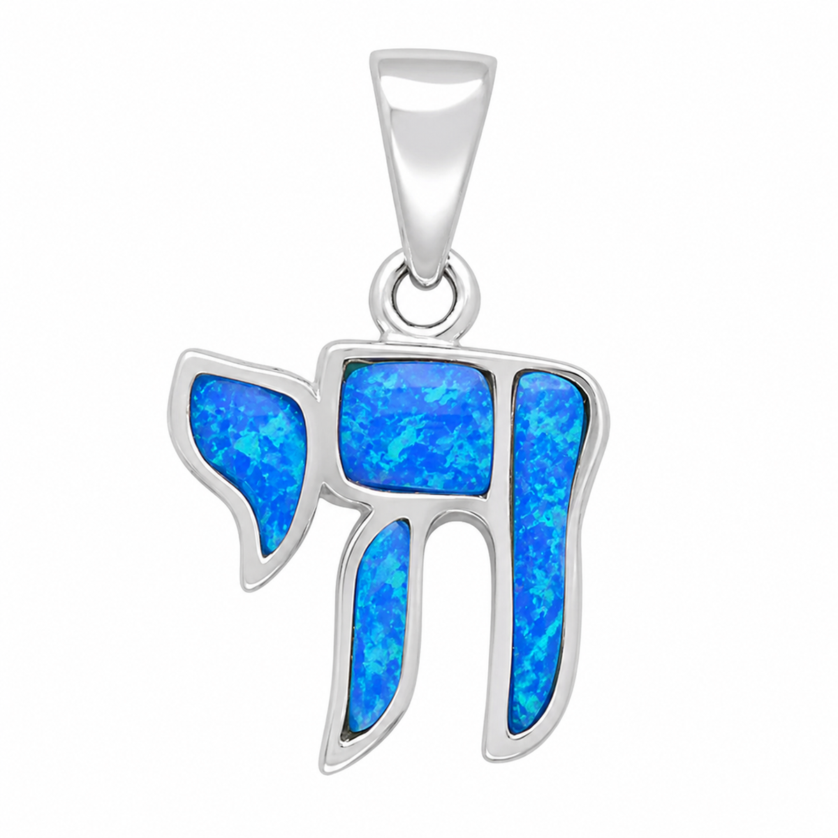 Blue Opal Chai Charm .925 Sterling Silver Pendant