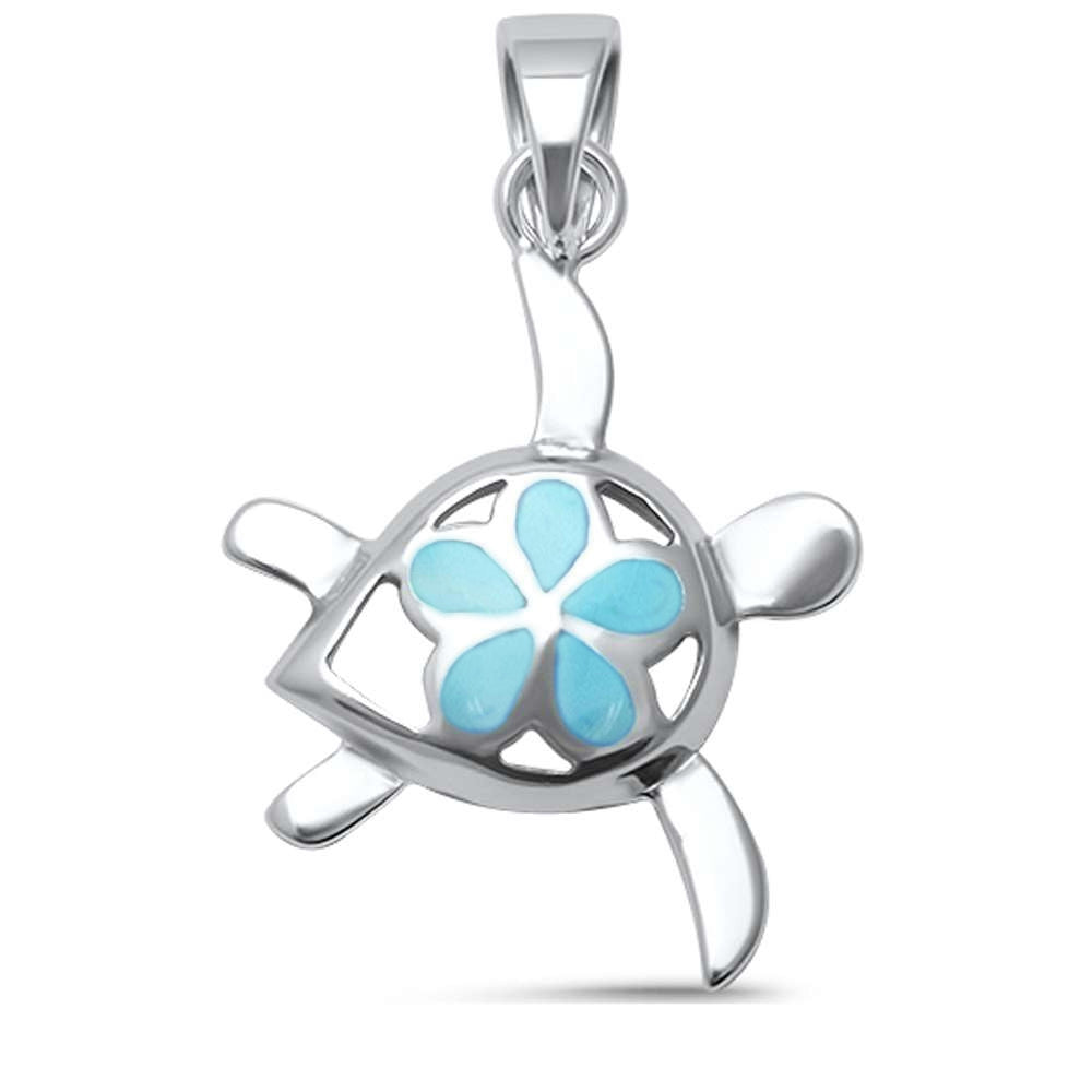 Natural Larimar Turtle .925 Sterling Silver Pendant