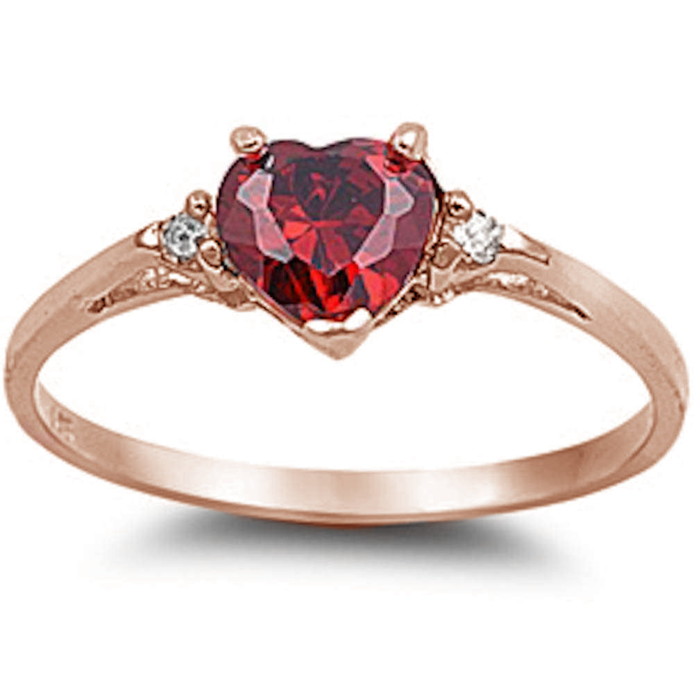 Rose Gold Plated Ruby Heart & Cz .925 Sterling Silver Ring