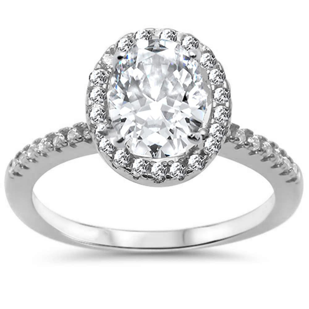 Evilo Oval Cubic Zirconia Halo .925 Sterling Silver Ring Sizes 5-10