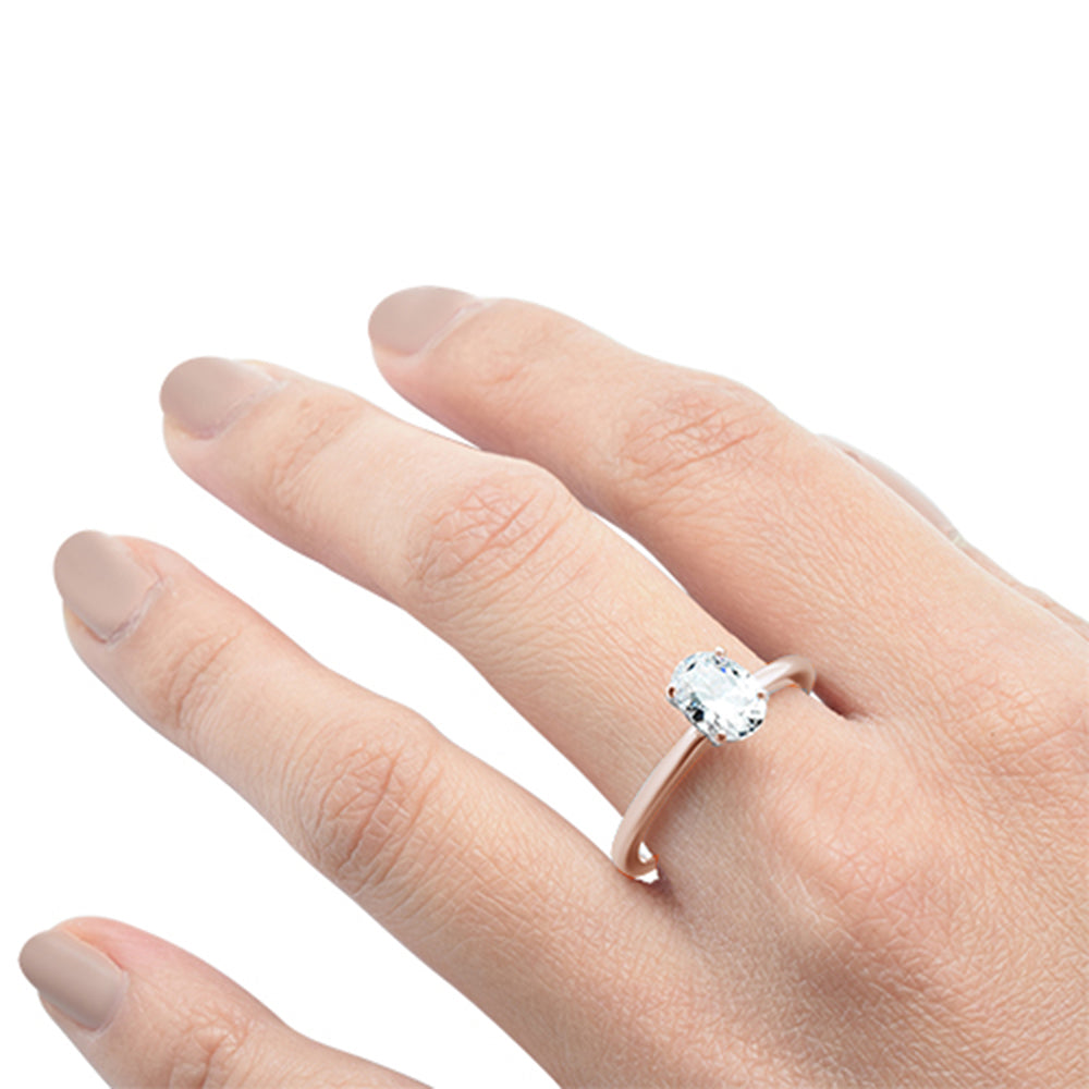 <span>CLOSEOUT! </span>1.50ct 8x6mm Rose Gold Plated Oval Cubic Zirconia .925 Sterling Silver Solitaire Engagement RingSizes 4-9