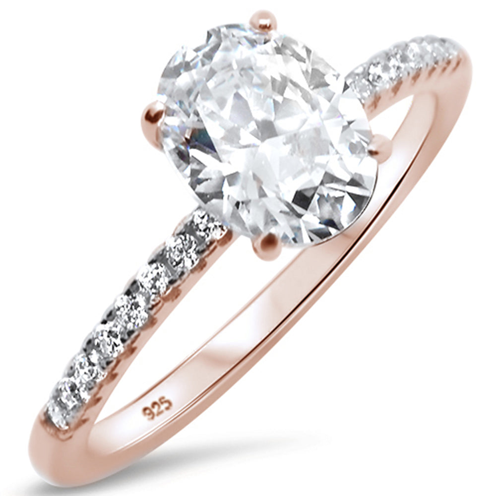 Evilo 2.00ct 9x7mm Rose Gold Plated Oval & Round Cubic Zirconia .925 Sterling Silver Solitaire Engagement Ring Sizes 4-9