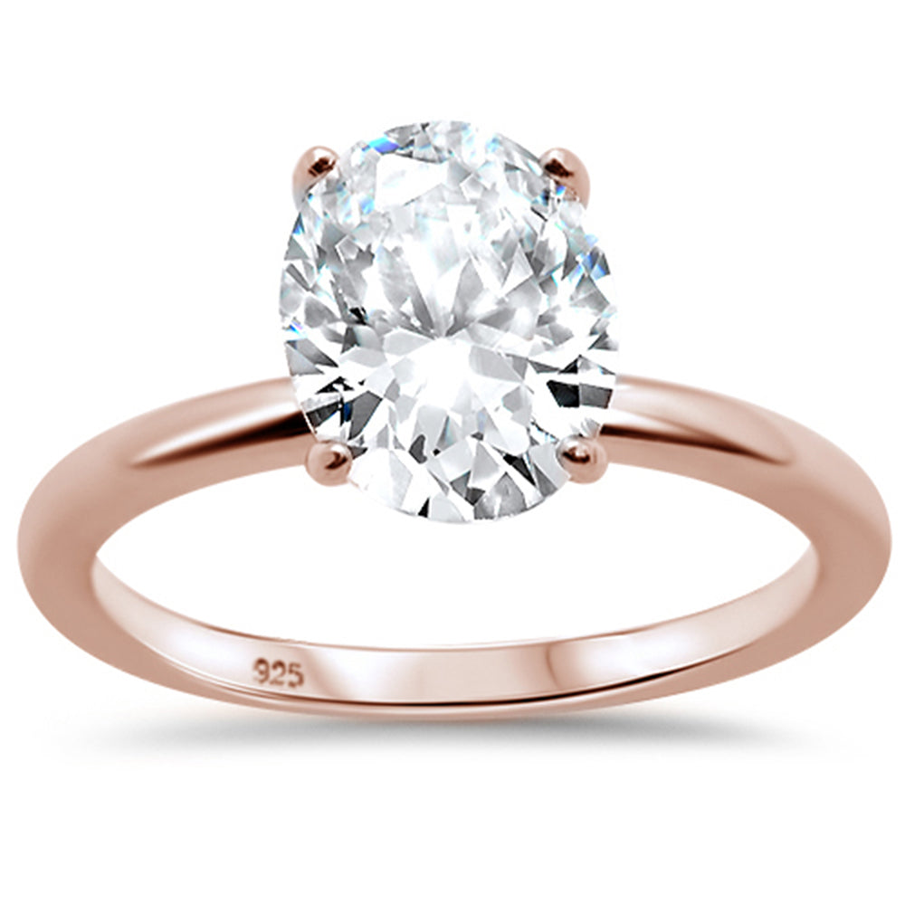 Evilo 3.00ct 10x8mm Rose Gold Plated Oval Cubic Zirconia .925 Sterling Silver Solitaire Engagement Ring Sizes 4-9