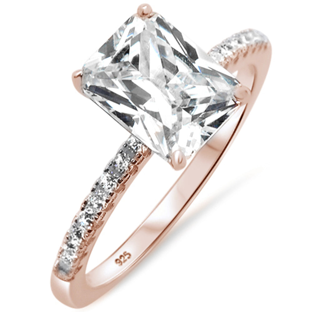 Evilo 2.50ct 9x7mm Rose Gold Plated Radiant Cut & Round Cubic Zirconia .925 Sterling Silver Solitaire Engagement Ring Sizes 4-10