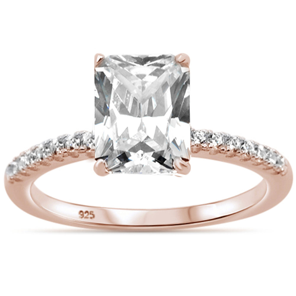 Evilo 2.50ct 9x7mm Rose Gold Plated Radiant Cut & Round Cubic Zirconia .925 Sterling Silver Solitaire Engagement Ring Sizes 4-10