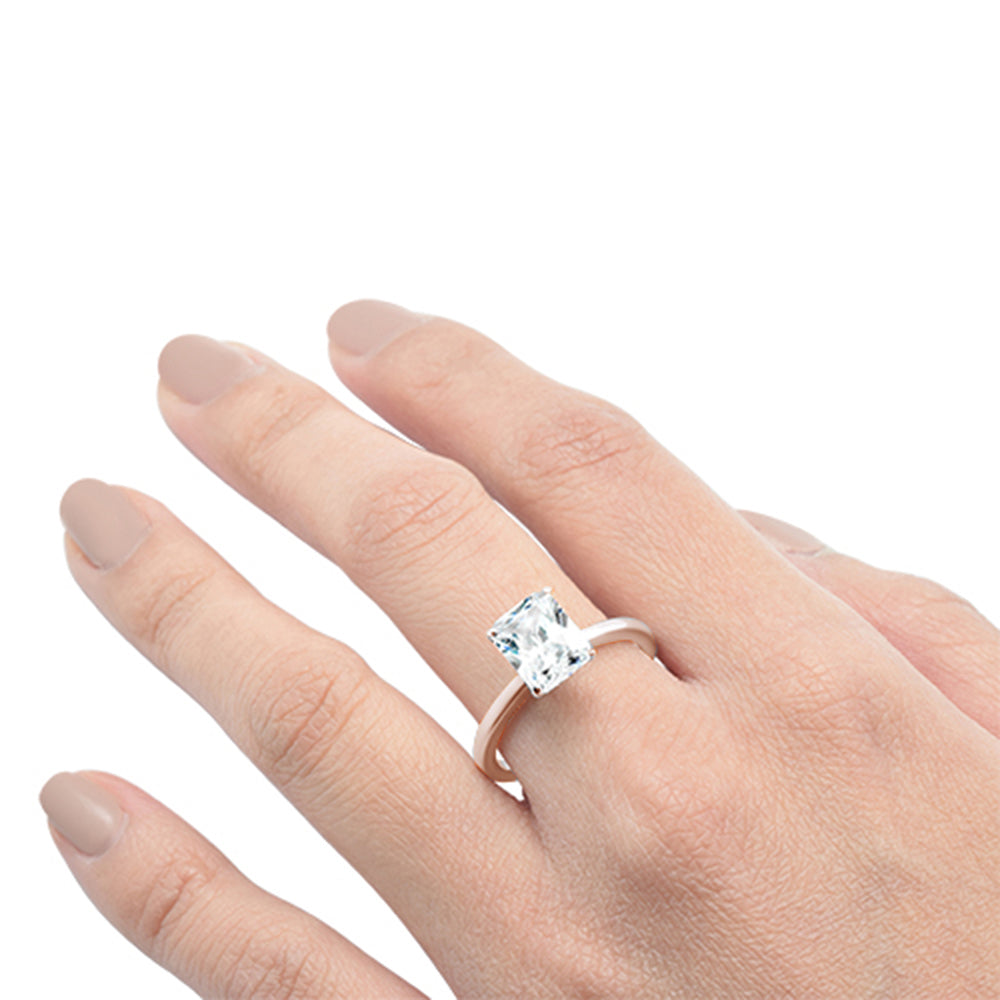<span>CLOSEOUT! </span>2.50ct 9x7mm Rose Gold Plated Radiant Cut Cubic Zirconia .925 Sterling Silver Solitaire Engagement RingSizes 4-9