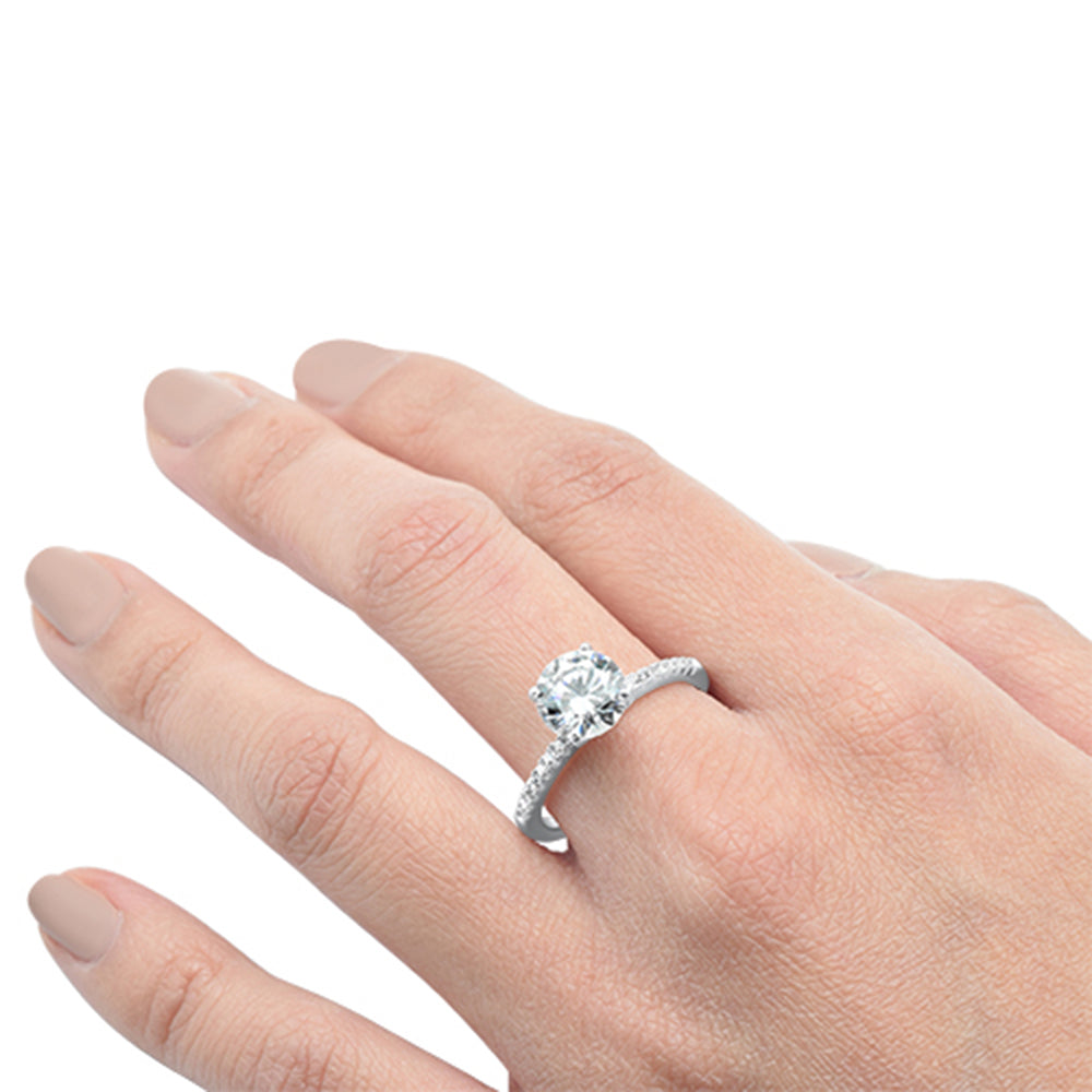 2.00ct 8mm Round Cubic Zirconia .925 Sterling Silver Solitaire Engagement RingSizes 4-10