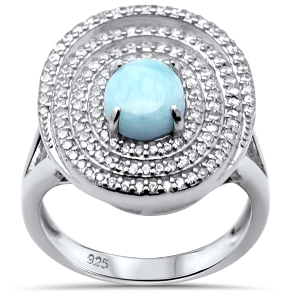 Natural Oval Larimar & CZ .925 Sterling Silver Ring Sizes 5-10