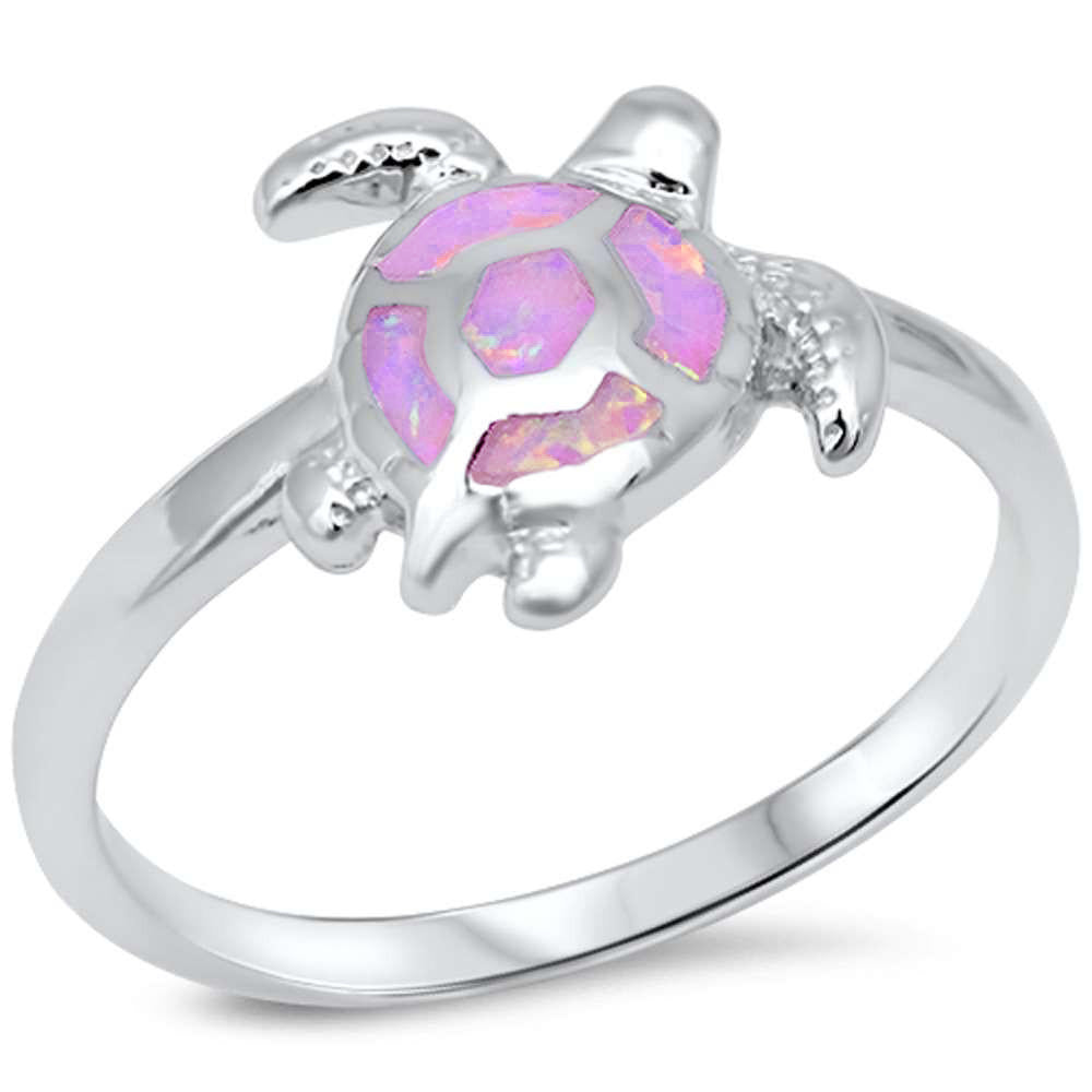 <span>CLOSEOUT! </span> Pink Opal Turtle .925 Sterling Silver Ring