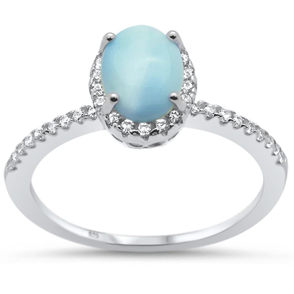 Evilo Natural Oval Larimar & Cubic Zirconia Engagement .925 Sterling Silver Ring Sizes 6-10