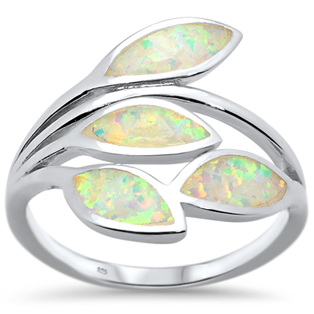 Evilo White Opal Olive Branch Tree Leaf .925 Sterling Silver Ring Size 5-10