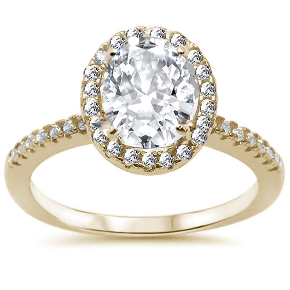 Oval Cubic Zirconia Halo .925 Yellow Gold Plated Sterling Silver Ring Sizes 6-8