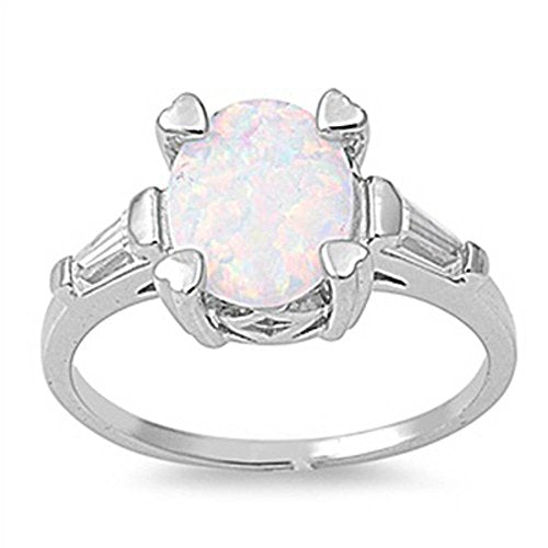 Evilo CLOSEOUT!  Oval Design Lab Created White Opal .925 Sterling Silver Ring
