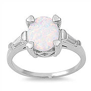 Evilo CLOSEOUT!  Oval Design Lab Created White Opal .925 Sterling Silver Ring