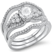 Evilo CLOSEOUT!  1.50ct Round Cz 3 Rings Wedding Set .925 Sterling Silver Ring