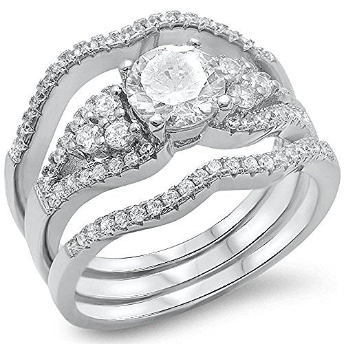 Evilo CLOSEOUT!  1.50ct Round Cz 3 Rings Wedding Set .925 Sterling Silver Ring