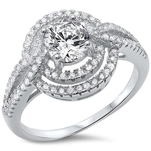 <span>CLOSEOUT!</span>Fine Solitaire Cubic Zirconia & Pave Cubic Zirconia .925 Sterling Silver Ring