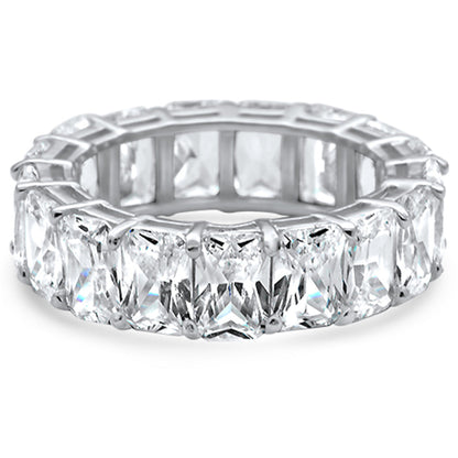 Radiant Cut Cubic Zirconia .925 Sterling Silver Eternity Band Ring Sizes 5-8