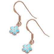 Evilo Rose Gold Plated Natural Larimar Plumeria .925 Sterling Silver Earrings