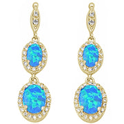Evilo Yellow Gold Plated Blue Opal & Cz .925 Sterling Silver Dangle Earrings