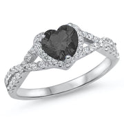 Evilo CLOSEOUT! Heart with Black Cubic Zirconia .925 Sterling Silver Ring