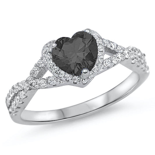 <span>CLOSEOUT! </span>Heart with Black Cubic Zirconia .925 Sterling Silver Ring