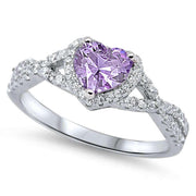 Evilo Lavender & CZ Heart Promise Ring .925 Sterling Silver Ring