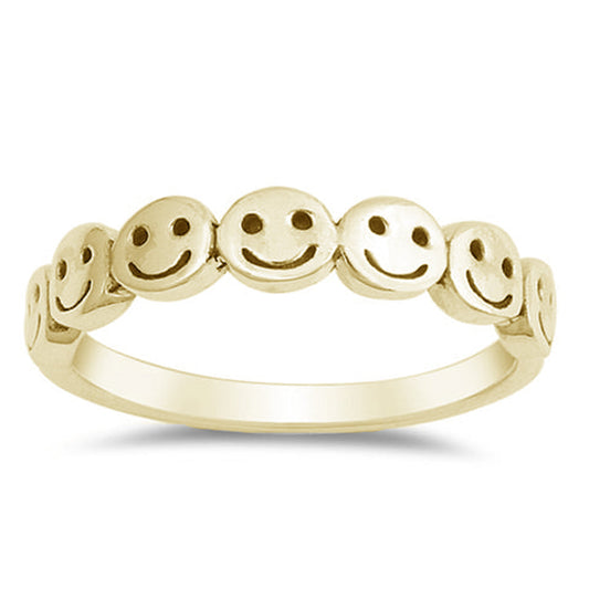 <span>CLOSEOUT! </span>Yellow Gold Plated Smiley Faces .925 Sterling Silver Ring