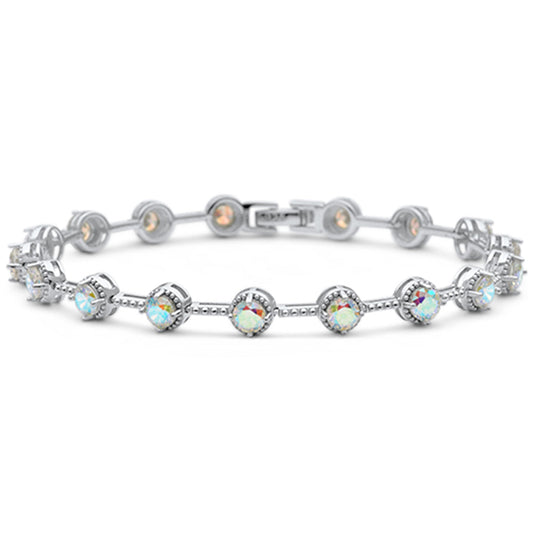 Round Light Rainbow Topaz CZ .925 Sterling Silver Tennis Bracelet 7" Long