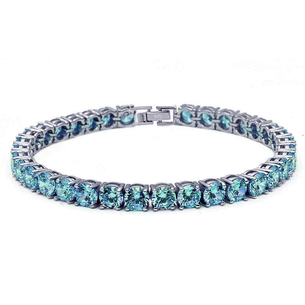Evilo 4.5MM Round 14.5CT Blue Topaz .925 Sterling Silver Bracelet 7.25"