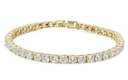 Evilo 4.5MM Round 14.5CT Yellow Gold Plated Fine Cz .925 Sterling Silver Bracelet 7.25"